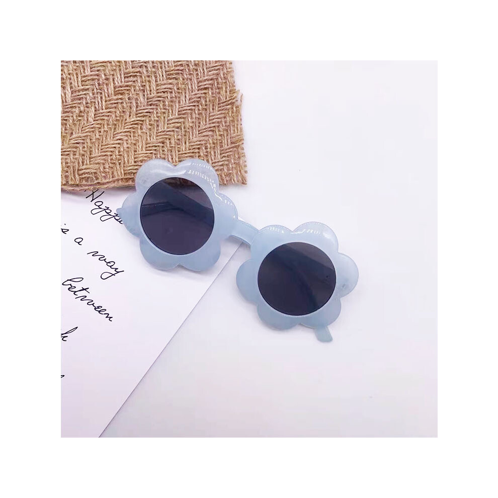 (Jelly blue, Gray flakes) New round children's sunflower sunglasses, fashionable street style, trendy baby glasses, sunglasses, anti-UV sunshade