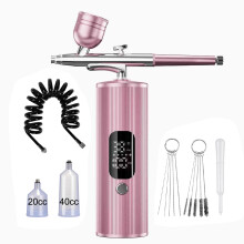 (Pink) Airbrush with Compressor Portable Airbrush Painting Mini Spray Gun for Painting Electric Paint Gun Air Brush with Compressor Kit