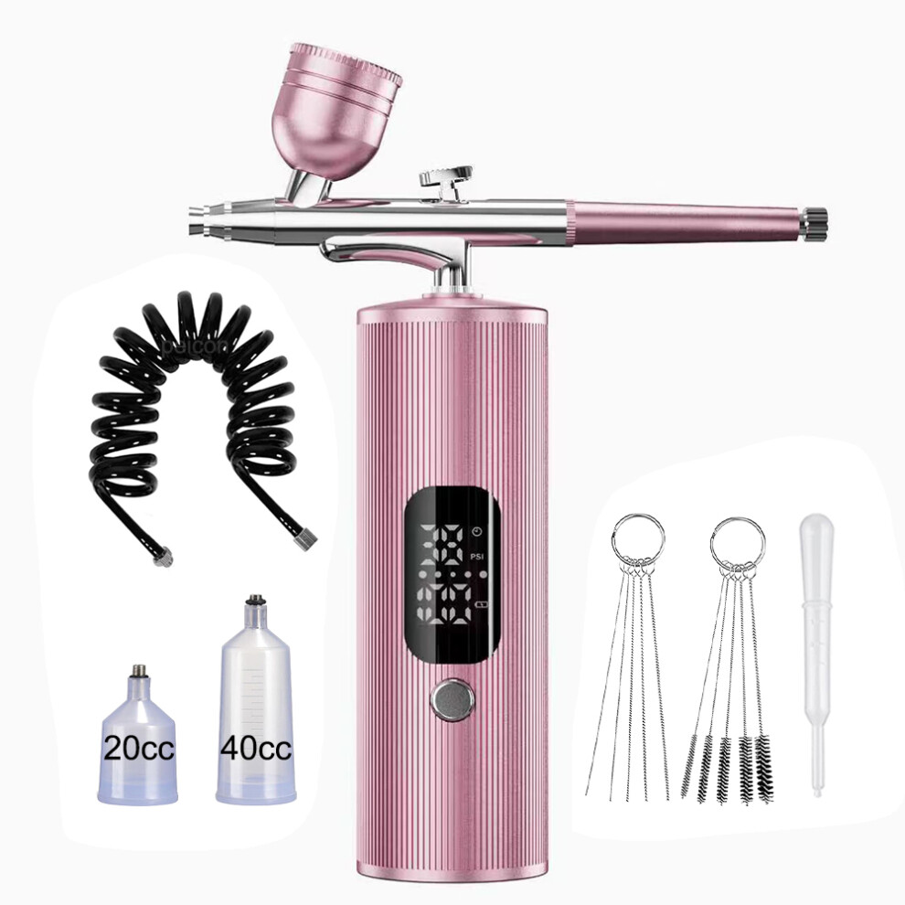 (Pink) Airbrush With Compressor Portable Airbrush Painting Mini Spray Gun For Painting Electric Paint Gun Air Brush With Compressor Kit 4017648553634