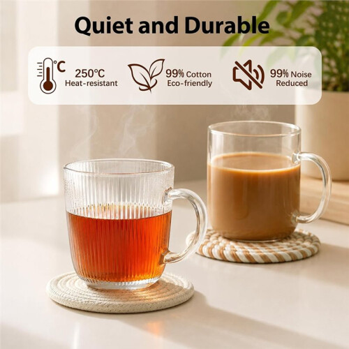 8pcs Cotton Woven Coasters for Drinks, Absorbent Coasters Set, 7 Inch Diameter, Cup Coasters for Tabletops,Coffee Tables 2