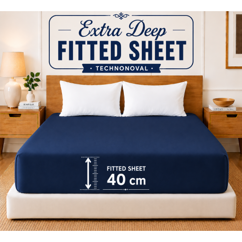 (Double, Navy Blue) 40cm Deep Fitted Sheet - Premium Microfiber Mattress Sheet Single Double & King Sizes UK
