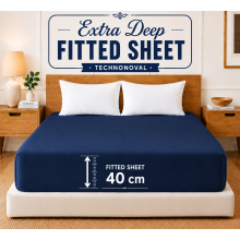 (King, Navy Blue) 40cm Deep Fitted Sheet - Premium Microfiber Mattress Sheet Single Double & King Sizes UK