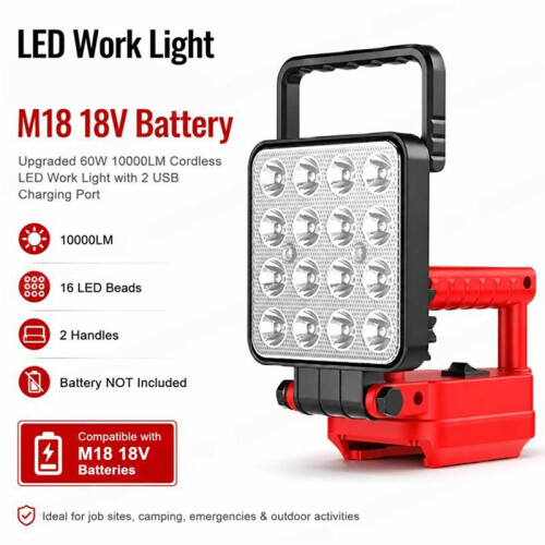 60W 9000LM LED Work Light with Dual USB  for  M18 Fits 18V Battery 1