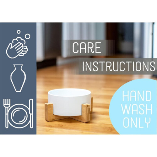 Gamelle de Luxe pour Animaux de Compagnie (Chats et Chiens) en Grès Blanc et Bois, avec Support 1