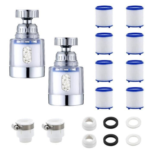 Tap water filter - Anti-limescale - 360 rotating - 2 pieces - 8 filter elements