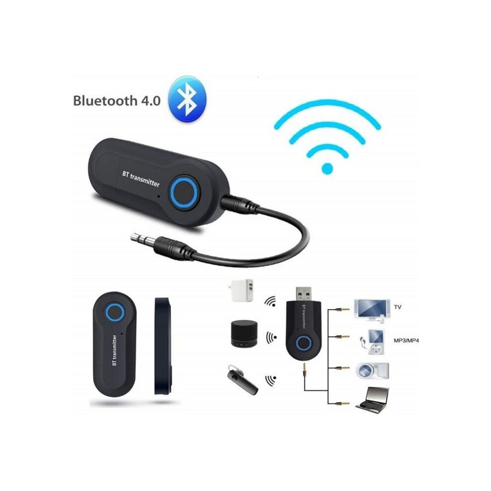 Bluetooth Transmitter, Wireless Bluetooth Adapter With 3.5Mm Jack, Aux + Usb Cable For Headphones And Tv Black 6083684970696