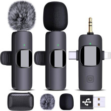 Wireless Lavalier Microphone - Universal - 4 in 1 - Noise Reduction - USB-C - Compatible with iPhone/Android