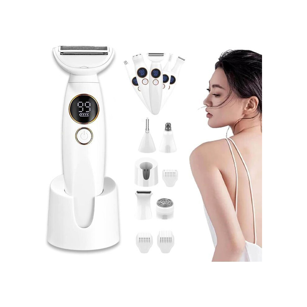 5-in-1 Women's Shaver 2025, IPX7 Waterproof, Bikini Trimmer with USB Charger and Display, for Bikini Line, Legs, Underarms, and Nose