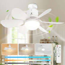 Ceiling Fan with Light - 6 White Blades - Dimmable, Quiet, 3 Speeds, for Kitchen, Bedroom, Living Room
