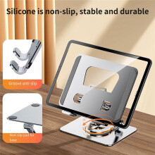 Universal Laptop Stand with 360 Rotating Base, Adjustable Height Multi-Angle, Foldable Mounted Reading Bookshelf Gray