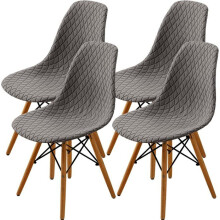4-teiliges skandinavisches Stuhlhussen-Set, Stretch-Esszimmerstuhlhussen, Rauten-Jacquard – Taupe