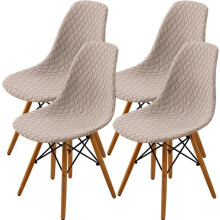 4 skandinaavisen joustavan tuolinpäällisen setti, timanttimainen jacquard-kuvio – Beige (hiekka)