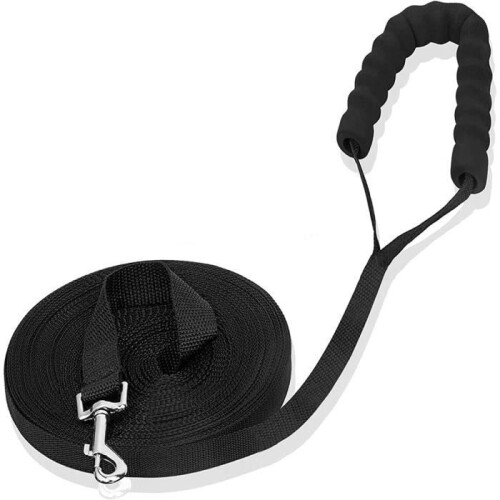 20m black nylon dog training leash with 6.5cm metal snap hook