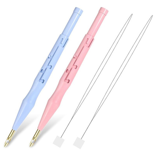 2 Pack Adjustable Embroidery Punch Needle Pen Tool, Punch Needles Adjustable Sewing Threader Needles Felting Threader