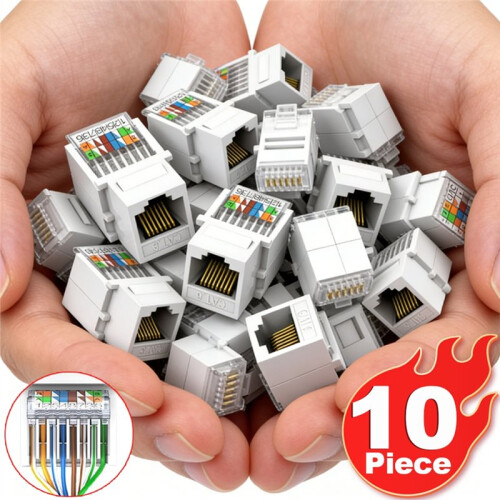 RJ45 Cat5e Ethernet  Jack(No Punch-Down, Tool-Less) RJ45 Module Coupler Ethernet Module Female Jack Wall Adapter 2