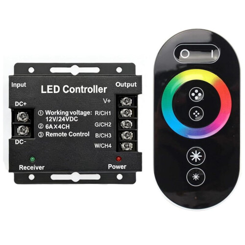 RGBW LED Dimmer , Dimmer  with RF-Dimmable Slide Remote Controller PWM  12V-24V 24A  Dimmer Control