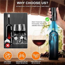 Electric Wine Saver Vacuum Pump with Bottle Stopper Automatic Wine Preserver,Vacuum-Sealed Wine Bottle Stopper