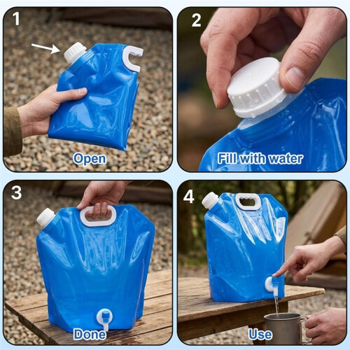 Foldable Water Container with Tap for Camping, Portable Water Storage Solution, 5L and 10L 1
