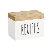 Wooden Recipe Box Recipe Organizer , Recipe Card Holder Box Set with Lid and Slots to Write in Your Own Recipes