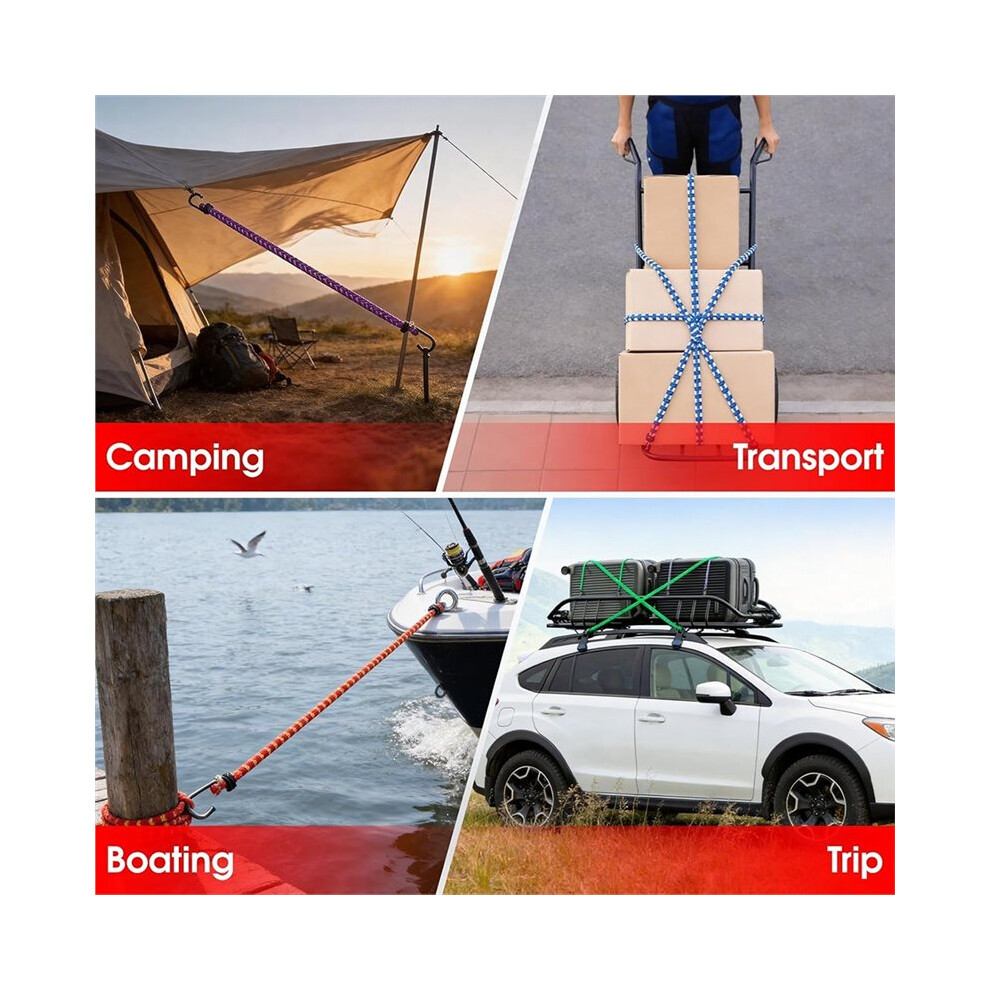 20 Pack Premium Bungee Cords With Hooks, Heavy Duty Outdoor Bungee Cords Assorted For Camping Tent Tarp Cargo Securing 6031137903616