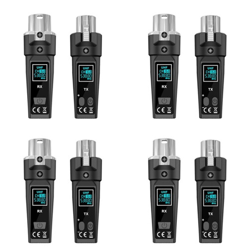 4X UHF Wireless Microphone Converter Adapter XLR Transmitter and Receiver for Dynamic Microphone Guitar Audio Mixer