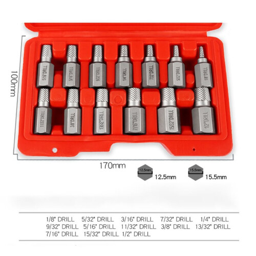 13Pcs Screw Extractor Set for Damaged Screws and Broken Bolts Easy Out Drill Bits 1