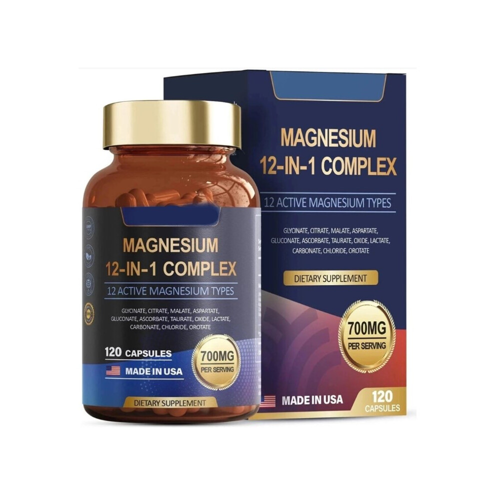 (1PC) Magnesium 12 in 1 Complex 700mg - Glycinate Citrate Malate Taurate Daily Support