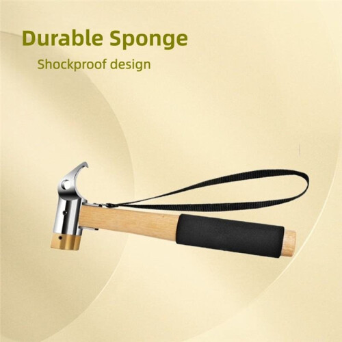 Heavy Duty Tent Stake Hammer & Puller Copper  & Solid Wood Handle with Cushion Grip - Safety Strap 1