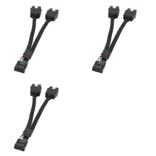 3Pcs Computer Motherboard USB Extension Cable 9 Pin 1 Female to 2 Male Y Splitter Audio HD Extension Cable for PC DIY
