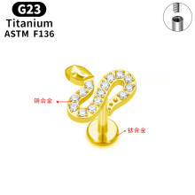(21#, 1.2*10) G23 titanium alloy butterfly lip nail inner teeth ear bone nail simple light luxury threaded rod cochlear nail girls earring piercing