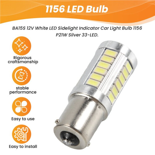 BA15S 12V White LED Sidelight Indicator Car Light Bulb 1156 P21W Silver 33-LED 1