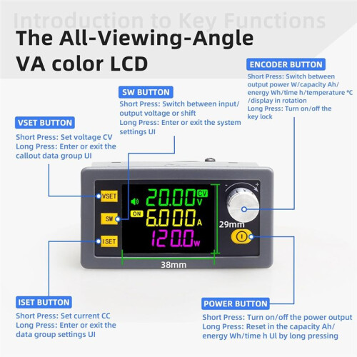 Power Converter 6-36V to 0-36V, 120W Voltage  Adjustable Power Module, with Display/ Digital Control Power Module 2