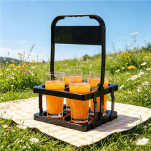 4 Holes Foldable Plastic Beverage Carrier,Reusable Drink Holder with Handle Portable Drink Holder Black