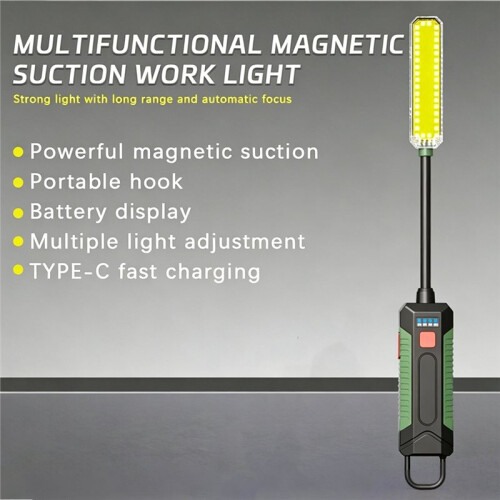 Rechargeable Magnetic Work Light, COB LED Work Lamp with 360 Gooseneck, Hook Flashlight, 5Modes, USB C 2