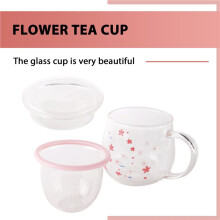 Taza de Sakura, Taza de Cristal con Filtro Infusor de Té y Tapa, Juego de Tazas de Flores de Cerezo, Taza de Té de Flores, Vasos de 300Ml para Beber