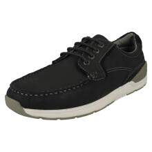 (Navy, UK 12) Mens Hush Puppies Lace Up Boat Shoes - Flynn Boat Shoe
