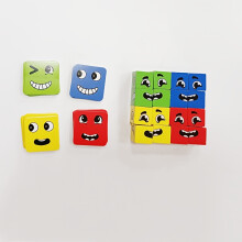 Gift for Her/Him 16pcs Interactive Tabletop Battle Game Wooden Joyful Face Pattern Blocks Educational Toy