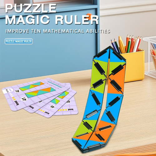 Magic Cube Puzzle, 25 Cards with 100 Problems, Rotating Puzzle Triangle Color Blocks