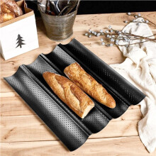 Forma Antiaderente para Pão com 4 Cavidades, Utensílio de Confeitaria, Bandeja para Baguete, Forma Ondulada de Aço para Pão