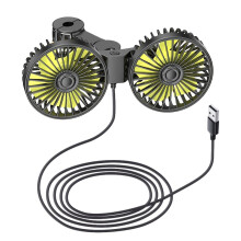 [USB Fan 360 Rotation] Car Fan, Car Small Air Conditioner, Double-Head Rear USB Interface Electronic Fan, Strong Wind, 360-Degree Rotation