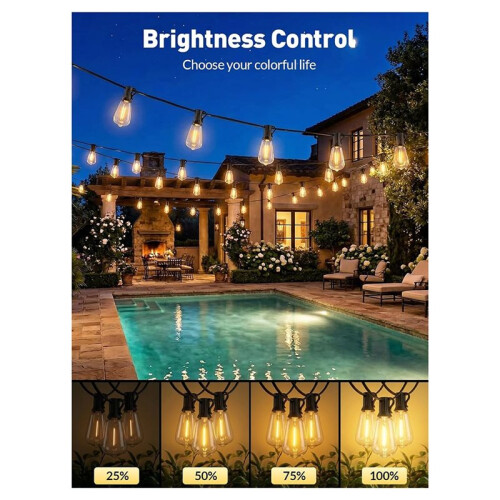Solar String Lights for Outdoor Use,Waterproof Solar-Powered Patio Lights with LED Bulbs Remote Control for Yard 2