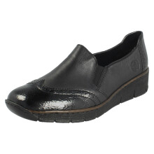 (Black, UK 4) Ladies Rieker Brogue Detailed Slip On Smart Shoes 53776