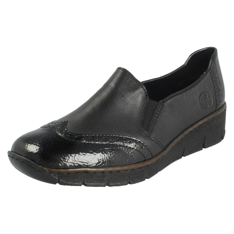 Rieker (Black, Uk 5) Ladies Brogue Detailed Slip On Smart Shoes 53776