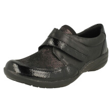 (Black, UK 8) Ladies Remonte Hook And Loop Wide Fitting Shoes R7600
