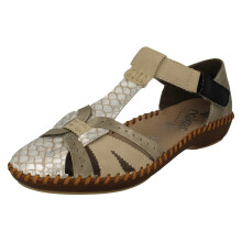 (Beige, UK 8) Ladies Rieker Cut Out Detailed T-Bar Summer Shoes M1650