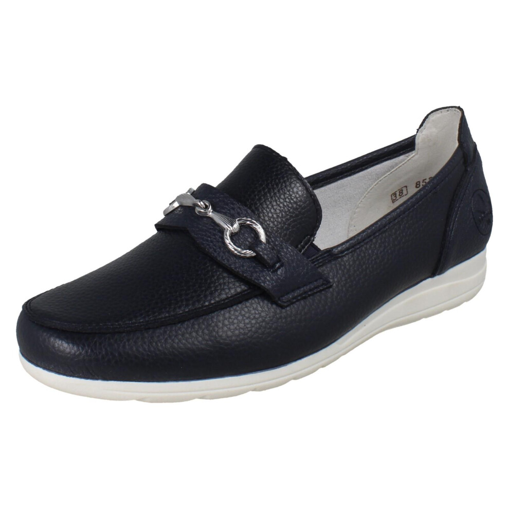 Rieker (Blue, Uk 6.5) Womens Casual Flat Loafer Style Slip On Shoes With Chain Detailing L9355