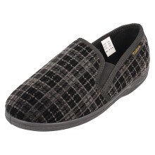 (Black, UK 10) Mens Rosebank Twin Gusset Indoor Slippers - Jack