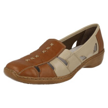(Beige, UK 6) Ladies Rieker Cut Out Design Slip On Shoes 41385