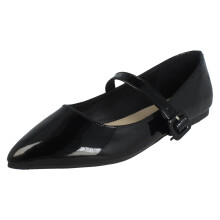 (Black, UK 7) Ladies Savannah Pointed Toe Buckle Fastening Flat Smart Shoes F80586