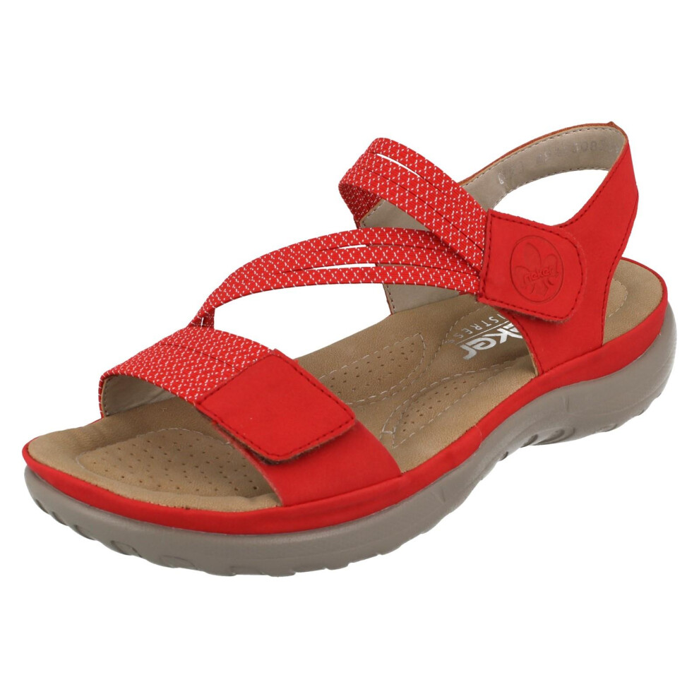 Rieker (, Uk 6.5) Ladies Casual Hook And Loop Strap Sandals 64870 Red